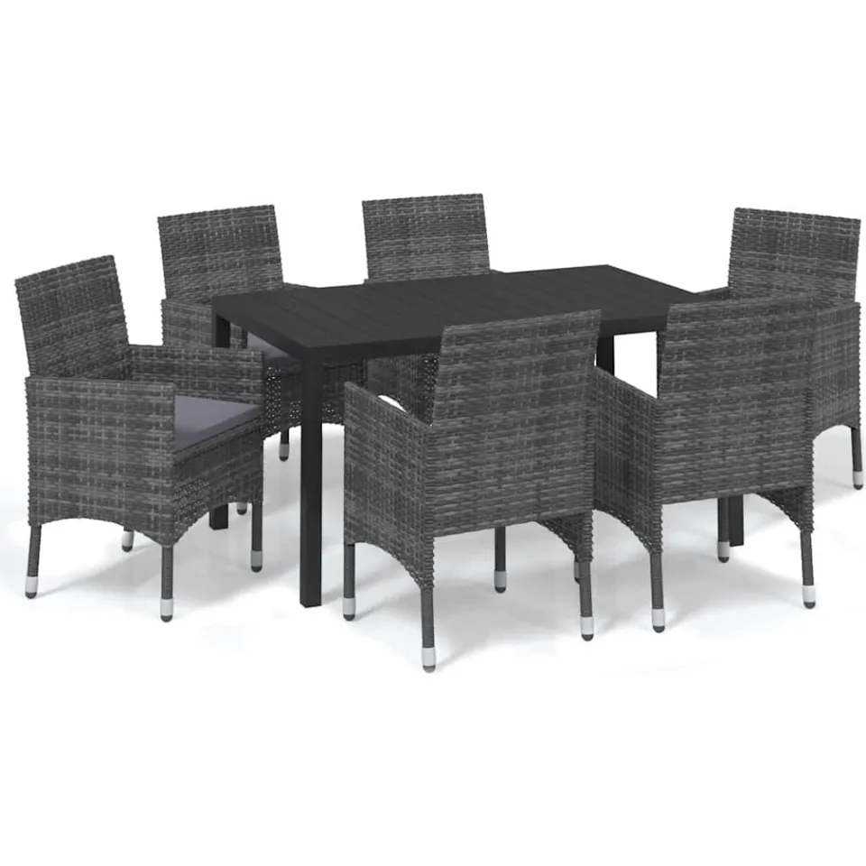 vidaXL 7-delige Tuinset met kussens poly rattan grijs, foto 3