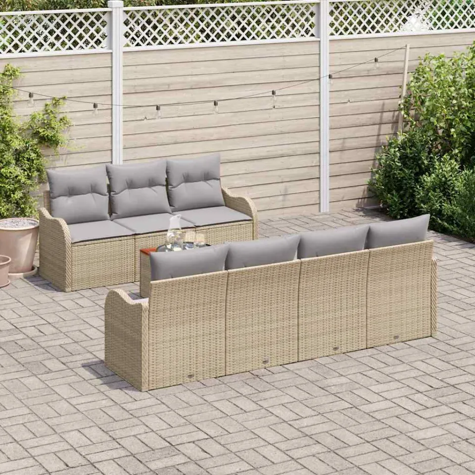 vidaXL Tuinbankenset 8 st Beige en Licht Grijs poly rattan, foto 3
