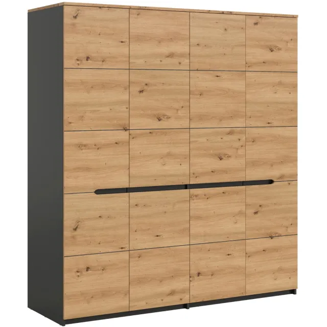 Xonox.Home Canu kledingkast met 4 deuren B/H/D: 180x198x59 cm in basaltgrijs en Artisan-imitatie Basaltgrijze replica/ Handgemaakte replica