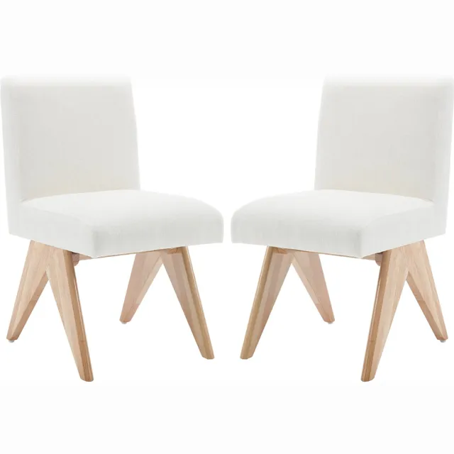 chairus Eetkamerstoel Set van 2 stoelen - Beige - Chenille - Met Rugleuning - Gewatteerde zitting - Armloze stoelen - Met Houten Poten - Voor woonkamer en keuken