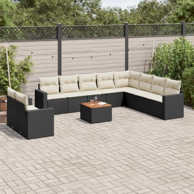vidaXL 11-delige Loungeset met kussens poly rattan zwart, foto 2