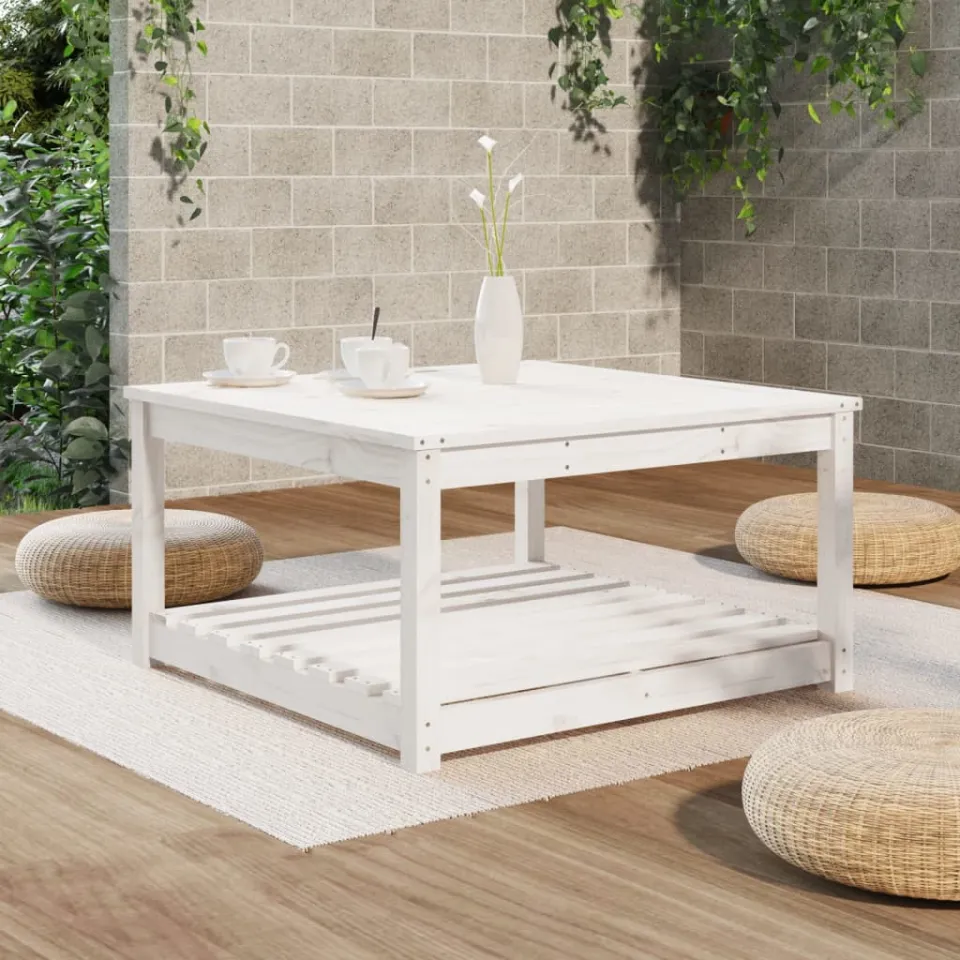 vidaXL Tuintafel 82,5x82,5x45 cm massief grenenhout wit, foto 3