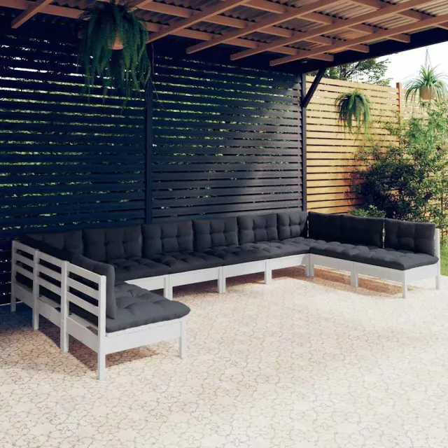 vidaXL 10-delige Loungeset met kussens massief grenenhout wit, foto 2