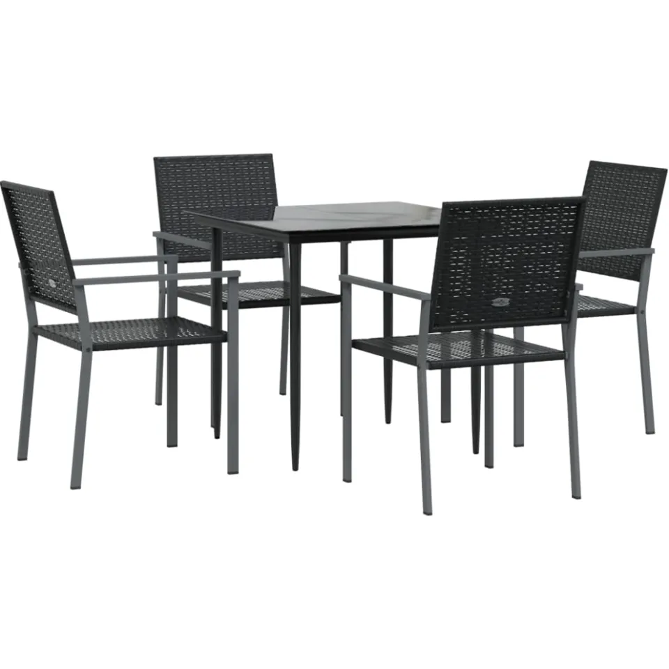 vidaXL 5-delige Tuinset poly rattan en staal Zwart