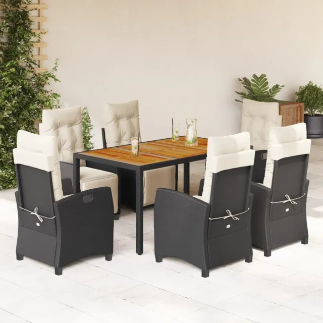 vidaXL Patio Dining Set 6 st 6-zits Black and Cream, foto 2