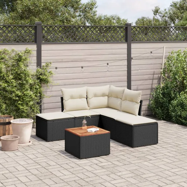 vidaXL 6-delige Loungeset met kussens poly rattan zwart, foto 2