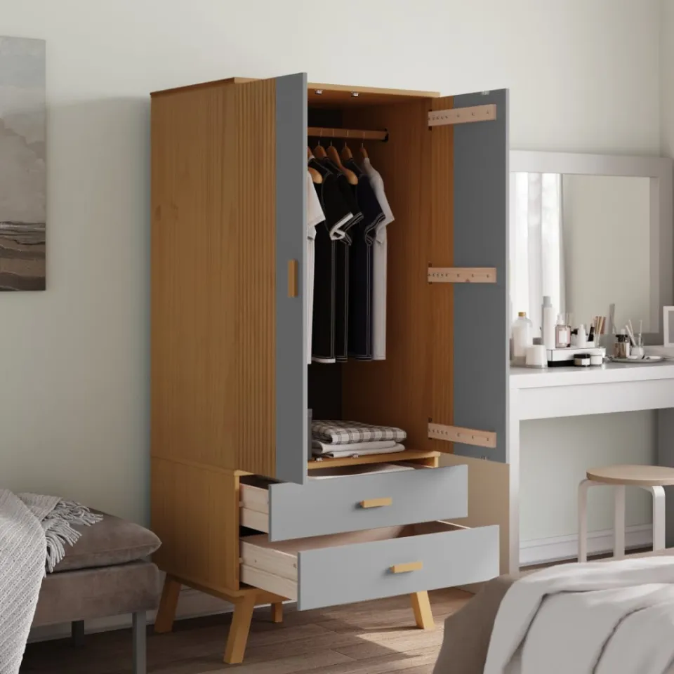 vidaXL Kledingkast OLDEN 76,5x53x172 cm grenenhout grijs en bruin, foto 4