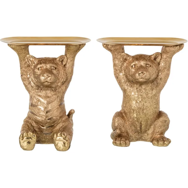 J-Line Decoratief dienblad tijger en luipaard - polyresin - goud - assortiment van 2