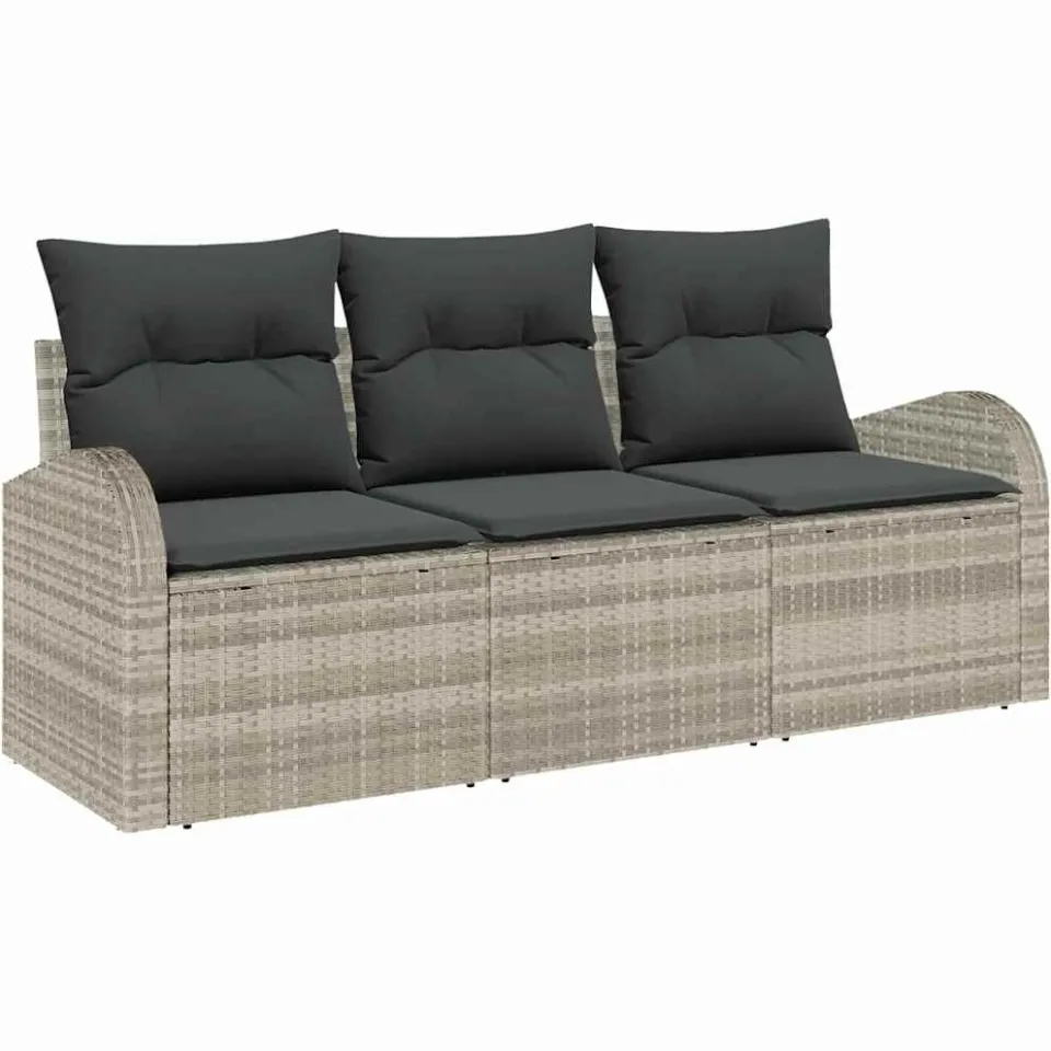 vidaXL Tuin Sofa Set met kussen 3 pcs Lichtgrijs Poly riet