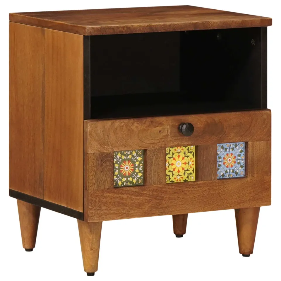 vidaXL Nachtkastje met lade Bruin 40 x 33 x 46 cm Massief Mango Hout, foto 3