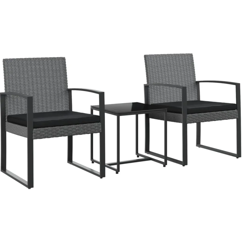 vidaXL 3-delige Tuinset met kussens polypropeen rattan donkergrijs grijs, foto 3