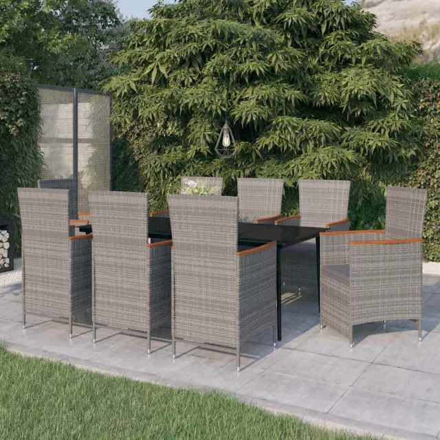 vidaXL 9-delige Tuinset met kussens grijs, foto 2