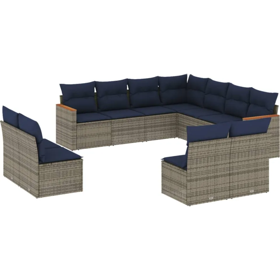 vidaXL 11-delige tuinbankset met kussens, grijs polyrotan, foto 3
