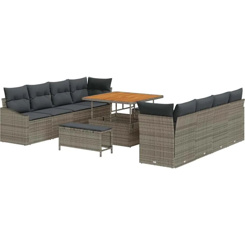 vidaXL Tuinbankenset 11 st Grijs poly rattan, foto 4
