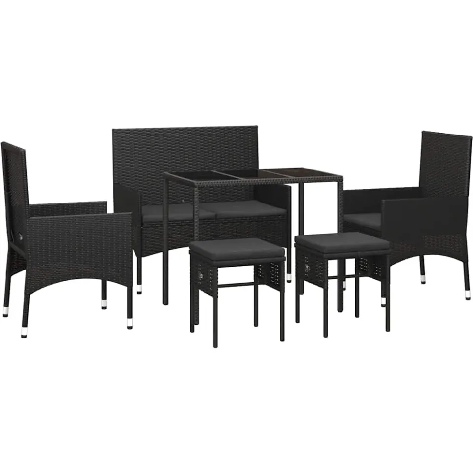 vidaXL 6-delige Loungeset met kussens poly rattan zwart