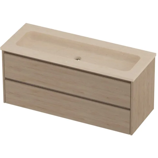 Proline Rollo Badmeubelset Hardsteen Elegant Zonder Gat 120x46x54 cm Sand Stone Ideal Oak Eiken