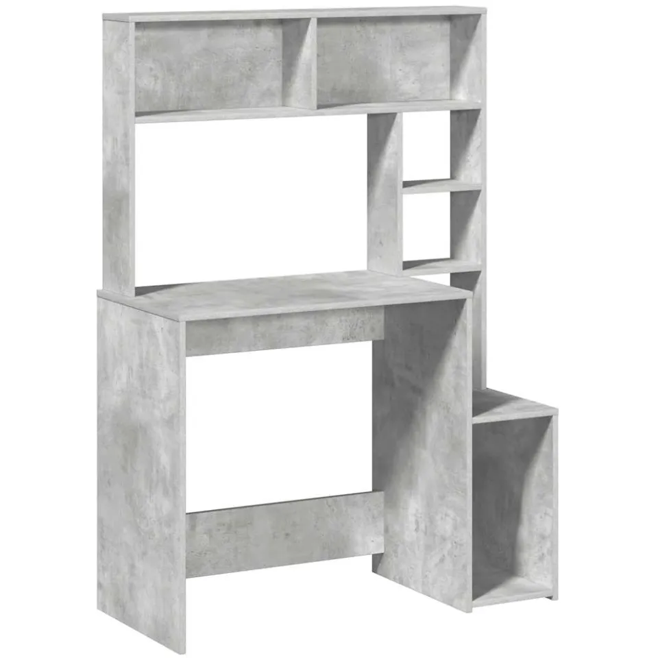 vidaXL Bureau met schappen 100x45x140 cm bewerkt hout betongrijs grijs, foto 3