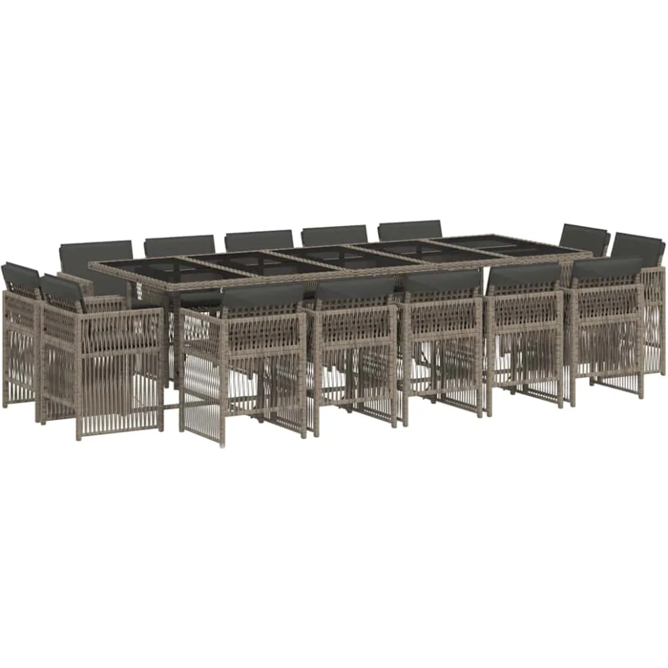 vidaXL 15-delige Tuinset met kussens poly rattan grijs, foto 3