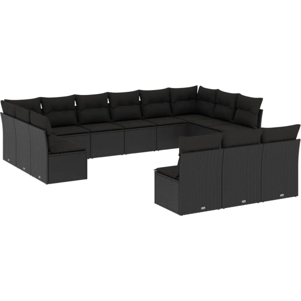 vidaXL 13-delige Loungeset met kussens poly rattan zwart, foto 3