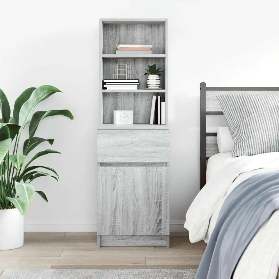 vidaXL Nachtkastje 39x35x125 cm bewerkt hout grijs sonoma eikenkleurig, foto 3