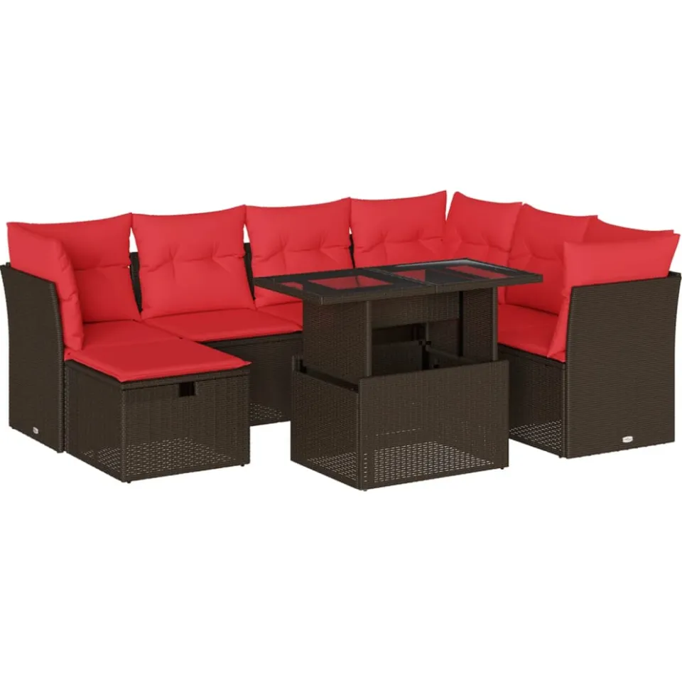 vidaXL 8-delige tuinbankset met kussens, bruin polyrotan
