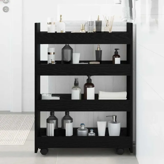 vidaXL Smalle Opbergtrolley Zwart Eiken 60 x 20 x 82 cm Bewerkt hout, foto 2