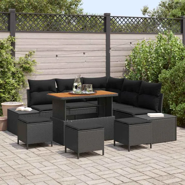 vidaXL Tuinbankenset 9 st Zwart Poly riet