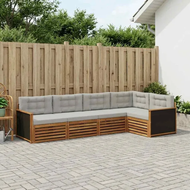 vidaXL Buiten bankenset 5 st Naturel en lichtgrijs Polyester Bruin