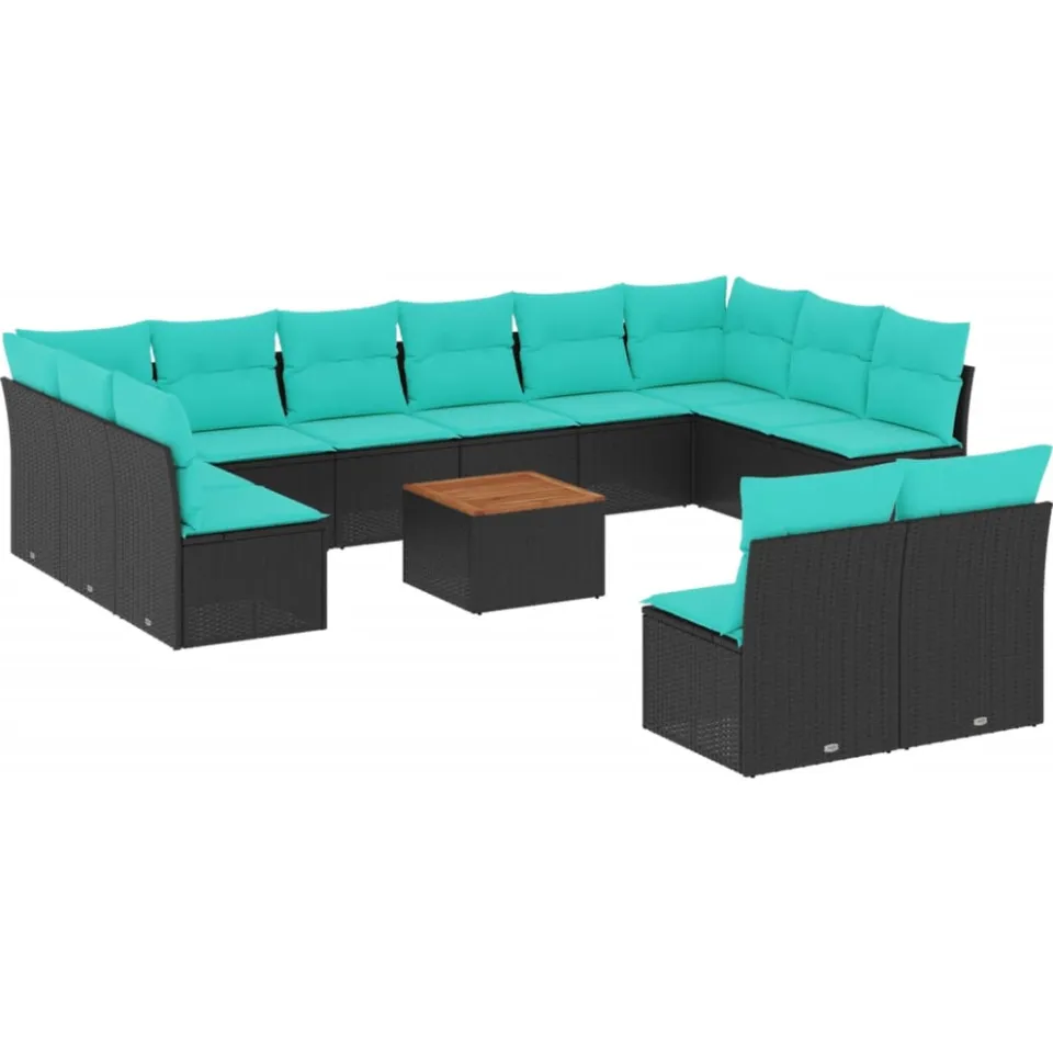 vidaXL 13-delige Loungeset met kussens poly rattan zwart, foto 3