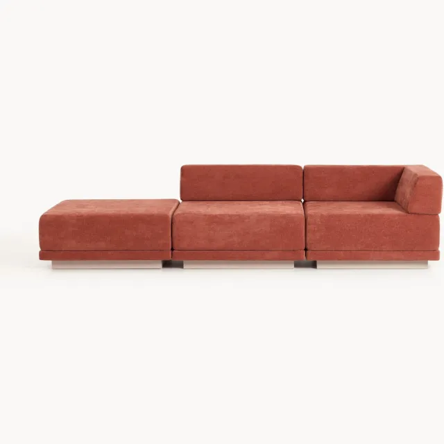 Westwing Collection Modulaire bank Colin (4-zits) met poef Beige, Wijnrood