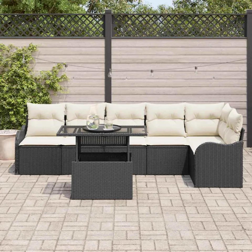 vidaXL Bankstel 7 st Zwart Poly riet, foto 3