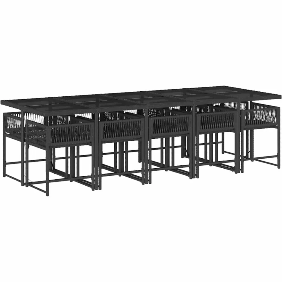 vidaXL 11-delige Tuinset met kussens poly rattan zwart