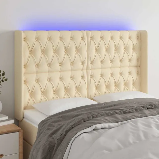 vidaXL Hoofdbord LED 163x16x118/128 cm stof crèmekleurig