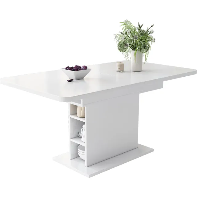 Merax Uitbreidbare Eettafel met Opbergruimte - Witte Multifunctionele Tafel - Ruimtebesparend en Modern Ontwerp - Ideaal voor Eten en Werk - Inclusief Montage