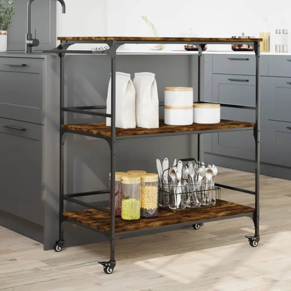 vidaXL Keukentrolley 100,5x50x105 cm bewerkt hout gerookt eikenkleurig, foto 4
