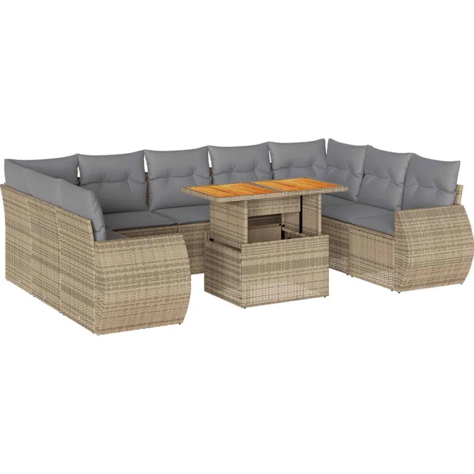 vidaXL 10-delige Loungeset met kussens poly rattan beige, foto 3