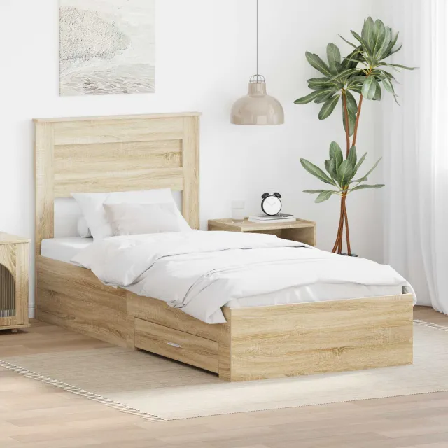 vidaXL Bedframe Sonoma Eiken en Zilver 75 x 190 cm Bewerkt hout Bruin