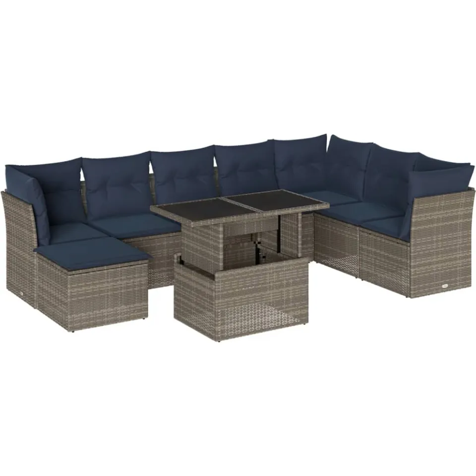 vidaXL 9-delige tuinbankset met kussens, grijs polyrotan, foto 3