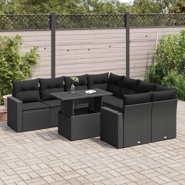 vidaXL 9-delige Loungeset met kussens poly rattan zwart, foto 2