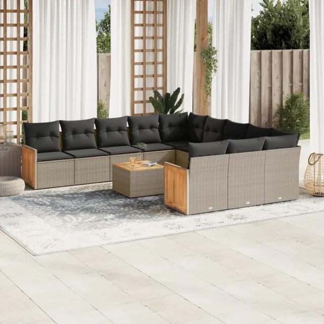 vidaXL 12-delige Loungeset met kussens poly rattan grijs, foto 2