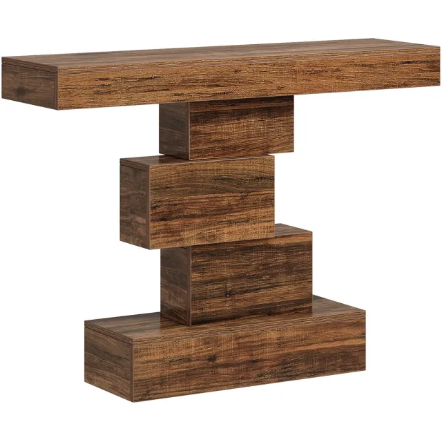 DMG Supply Consoletafel - Geometrisch Blokkenonderstel - 108 x 30 x 80 cm - Bruin
