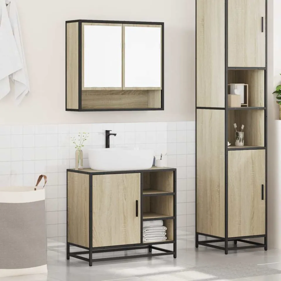 vidaXL 2-delige Badkamermeubelset bewerkt hout sonoma eikenkleurig, foto 2
