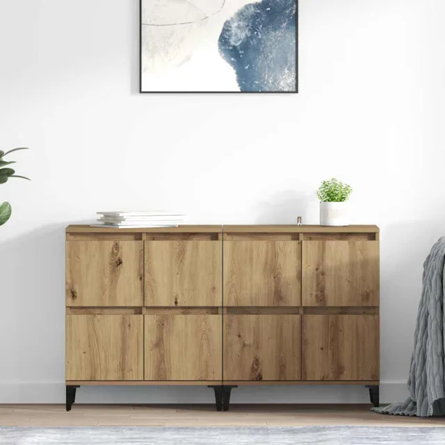 vidaXL Dressoirs 2 st Artisan Eiken 60 x 35 x 70 cm Bewerkt hout, foto 2