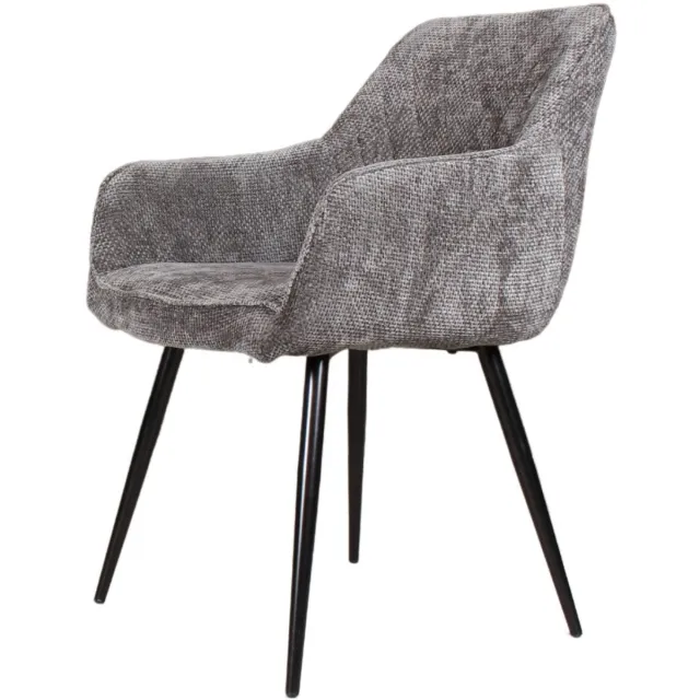 DS4U Flavio Armstoel Donkergrijs - Stijlvolle kuipstoel met armleuning - Comfortabele donkergroene zitting - Zwarte metalen poten - Inclusief ruitpatroon in de rugleuning - Ideaal voor in de eetkamer