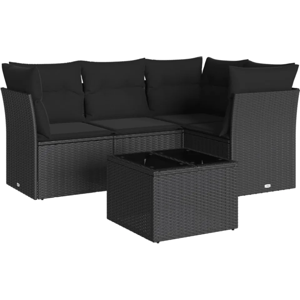 vidaXL 5-delige Loungeset met kussens poly rattan zwart, foto 4