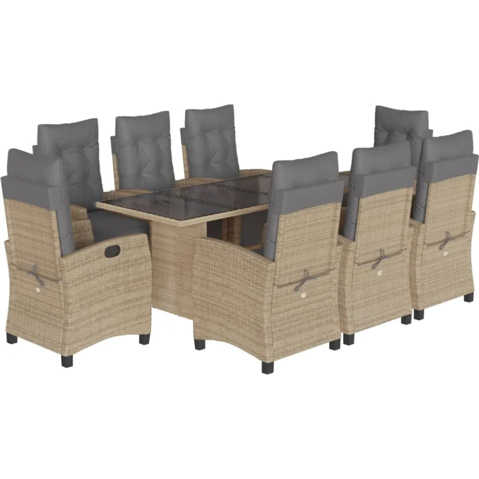 vidaXL 9-delige Tuinset met kussens poly rattan gemengd beige, foto 3