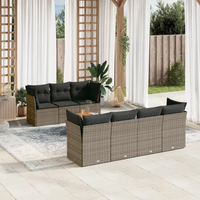 vidaXL 8-delige Loungeset met kussens poly rattan grijs, foto 2