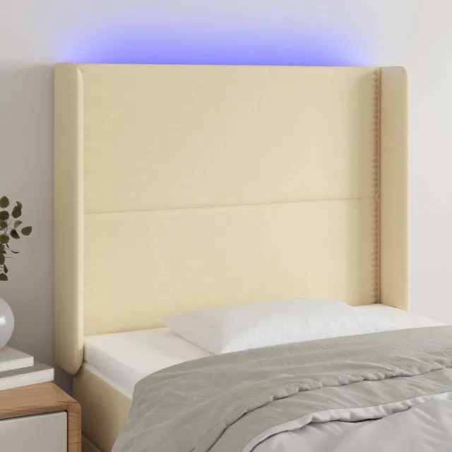 vidaXL Hoofdbord LED 93x16x118/128 cm stof crèmekleurig