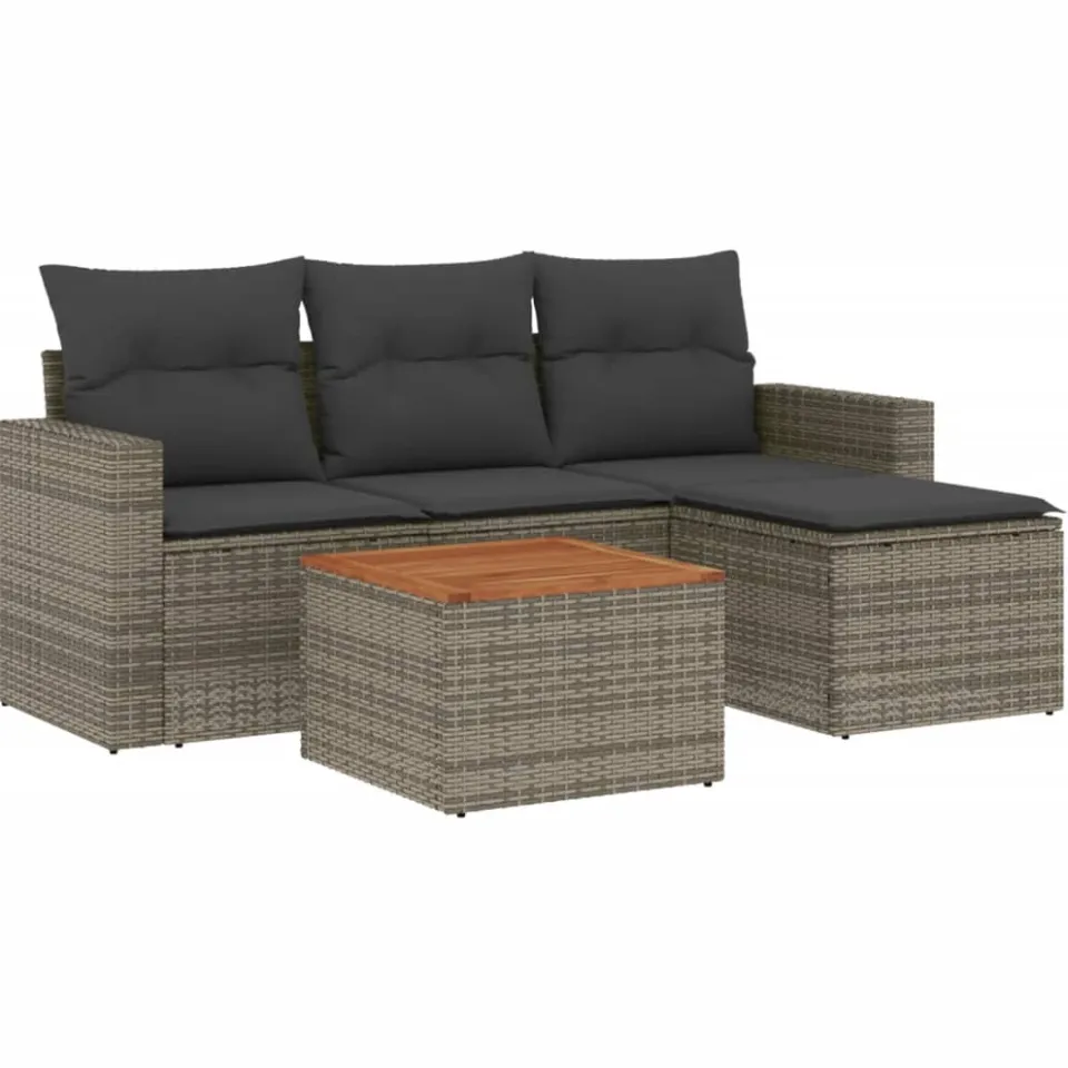 vidaXL 5-delige Loungeset met kussens poly rattan grijs, foto 3