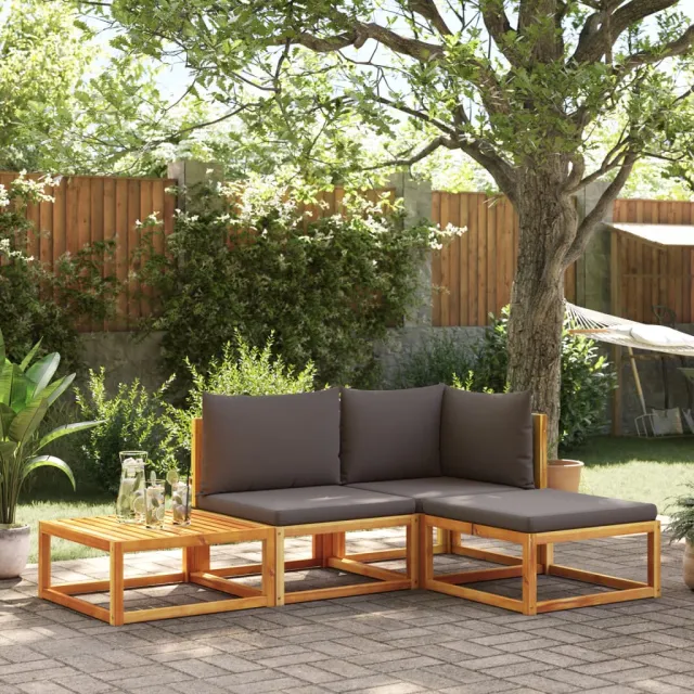 vidaXL 4-delige tuinbankset met kussens acaciahout & rotan bruin